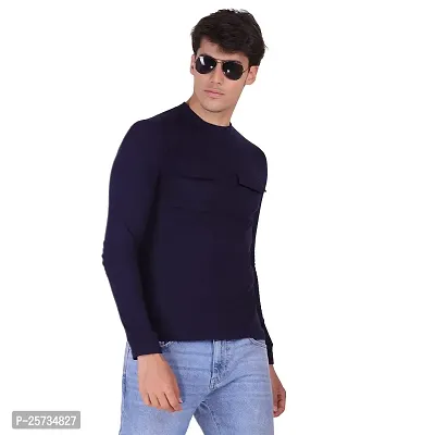 Styvibe Men's Round Neck Cotton Full Sleeve T-Shirt (Navy Blue, L)