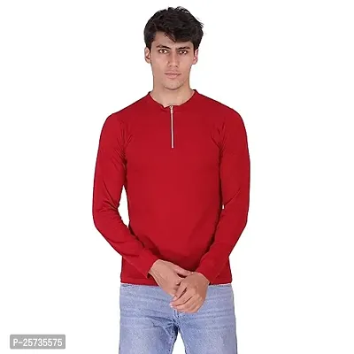 Styvibe Men's Round Neck Cotton Full Sleeve Half Zip Funnel Neck Ribbed Jumper Style T-Shirt
