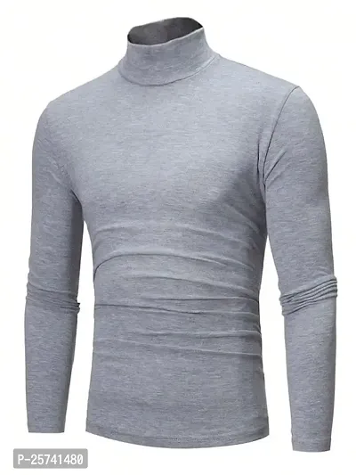 Styvbe Men Grey Turtle Neck Cotton Full Sleeve T-Shirt (Large, Grey)