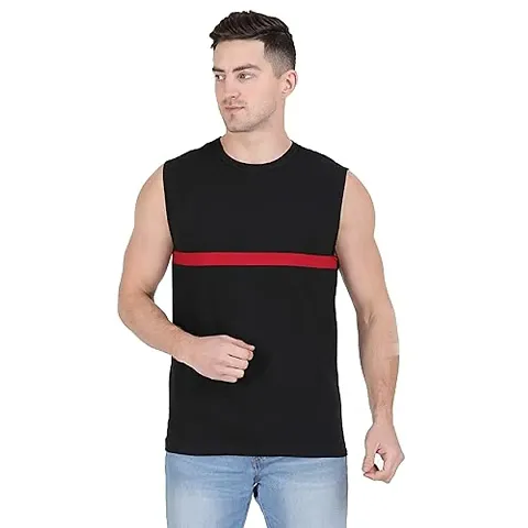 Styvibe Men Contrast Side Panel Round Neck Sleeveless Vest T-Shirt