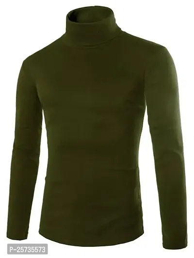 Styvbe Men Olive Green Turtle Neck Cotton Full Sleeve T-Shirt (X-Large, Olive Green)-thumb0