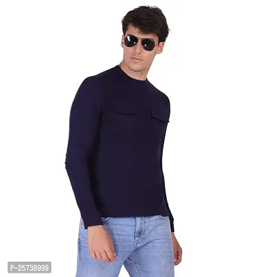 Styvibe Men's Round Neck Cotton Full Sleeve T-Shirt (Navy Blue, S)