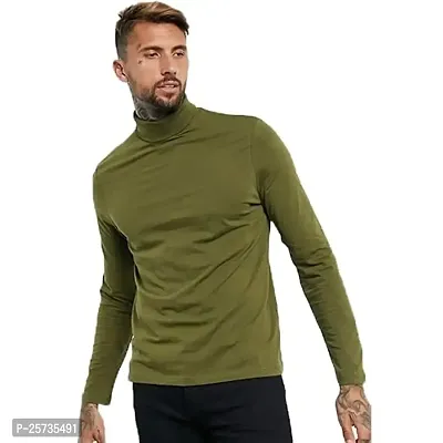 Styvibe Men Olive Green Turtle Neck Full Sleeve T-Shirt-thumb0