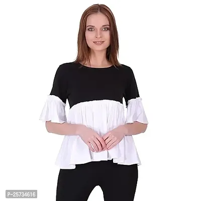 Styvibe Women White Black Gathering Bell Sleeve Top