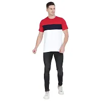 Styvibe Men Maroon Navy White Color Block Round Neck Cotton Half Sleeve T-Shirt-thumb1