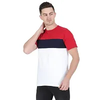 Styvibe Men Maroon Navy White Color Block Round Neck Cotton Half Sleeve T-Shirt-thumb2