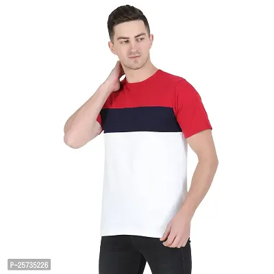Styvibe Men Maroon Navy White Color Block Round Neck Cotton Half Sleeve T-Shirt-thumb3