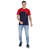 Styvibe Men Maroon Navy White Cut  Sew Round Neck Cotton Half Sleeve T-Shirt-thumb1