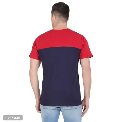 Styvibe Men Maroon Navy White Cut  Sew Round Neck Cotton Half Sleeve T-Shirt-thumb5