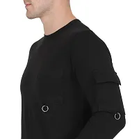 Styvibe Men Black with Patch Pocket Round Neck Cotton Full Sleeve T-Shirt-thumb1