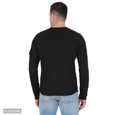 Styvibe Men Black with Patch Pocket Round Neck Cotton Full Sleeve T-Shirt-thumb3