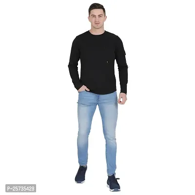 Styvibe Men Black with Patch Pocket Round Neck Cotton Full Sleeve T-Shirt-thumb5