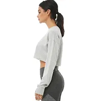 Styvibe Women Grey Round Neck Thumbhole Crop Top-thumb3