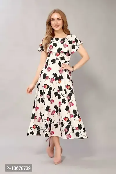 Women White  Black Floral Print Layered Maxi Dress-thumb0