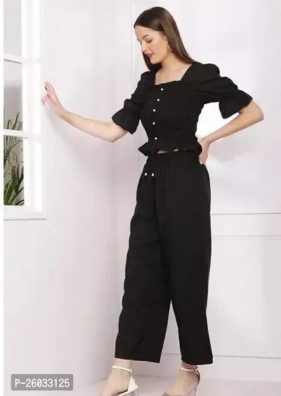 Stylish Black Crepe Solid Basic Jumpsuit For Women-thumb0