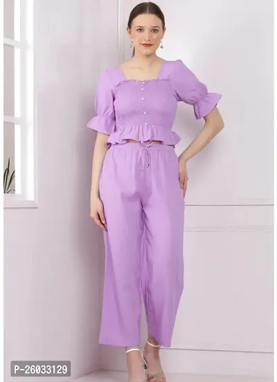 Stylish Purple Crepe Solid Basic Jumpsuit For Women