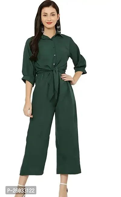 Stylish Green Crepe Solid Basic Jumpsuit For Women-thumb0