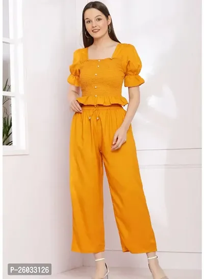 Stylish Yellow Crepe Solid Basic Jumpsuit For Women