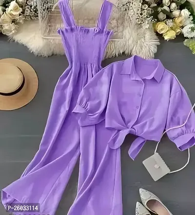Stylish Purple Crepe Solid Basic Jumpsuit For Women
