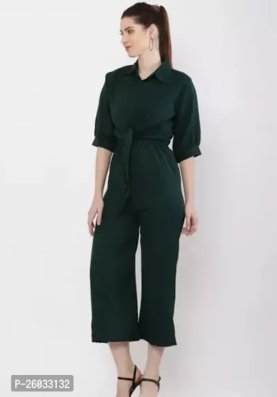 Stylish Green Crepe Solid Basic Jumpsuit For Women