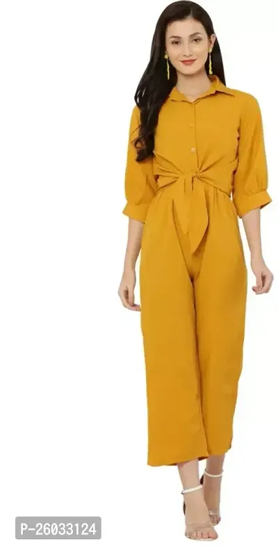 Stylish Yellow Crepe Solid Basic Jumpsuit For Women