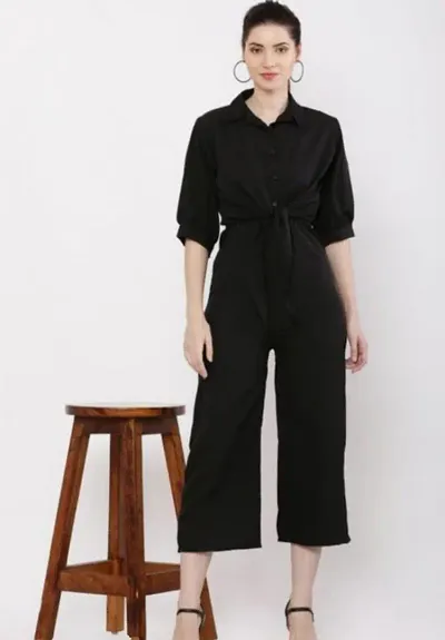 Stylish Crepe Solid Basic Jumpsuit For Women