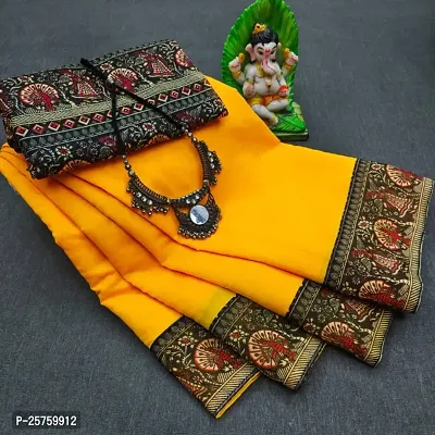 Classic Chanderi Cotton Saree with Blouse piece For Women-thumb0