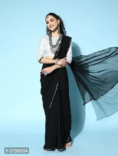 Georgette black saree With Blouse Piece for women-thumb0