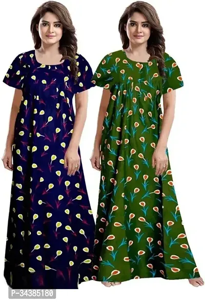 Elegant Multicoloured Cotton Printed Nighty For Women Pack of 2-thumb0