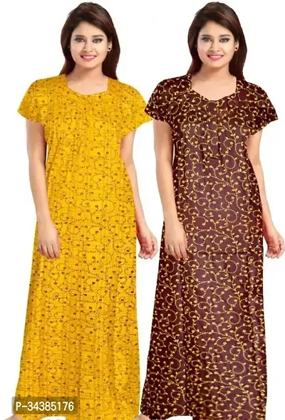 Elegant Multicoloured Cotton Printed Nighty For Women Pack of 2-thumb0