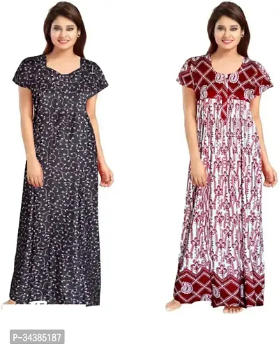 Elegant Multicoloured Cotton Printed Nighty For Women Pack of 2-thumb0