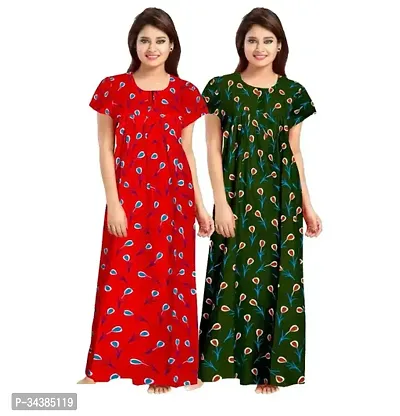 Elegant Multicoloured Cotton Printed Nighty For Women Pack of 2-thumb0