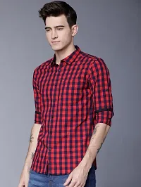 Time Fashion Men's Cotton Full Sleeve Casual Shirt (Red  Blue) - 019-thumb2