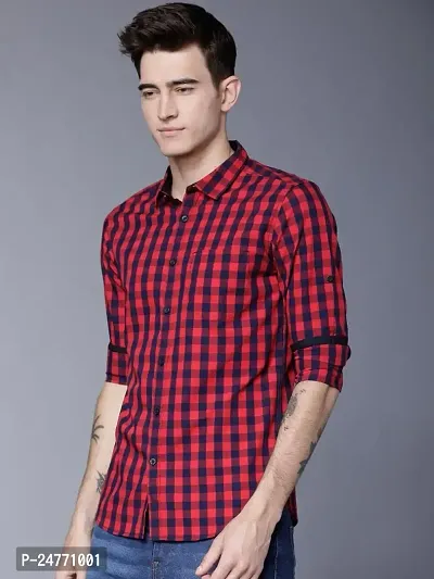 Time Fashion Men's Cotton Full Sleeve Casual Shirt (Red  Blue) - 019-thumb3