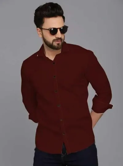 Classic Cotton Blend Solid Casual Shirts For Men