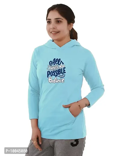 Amaha Hoodie Tshirt for Women (Large, Aqua Blue)