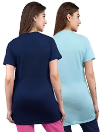 AMAHA Printed Long Tshirt Combo for Women (XX-Large, Navy Blue-Sky Blue)-thumb1