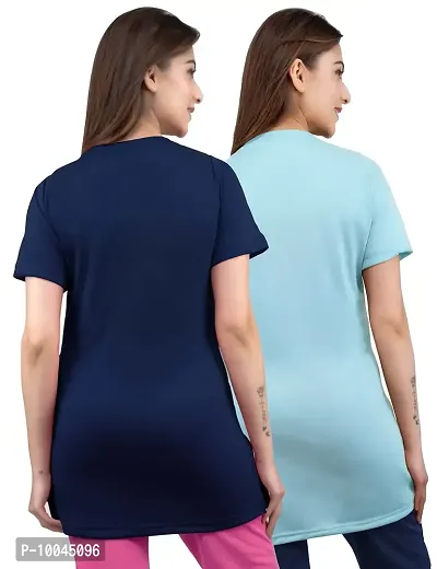 AMAHA Printed Long Tshirt Combo for Women (XX-Large, Navy Blue-Sky Blue)-thumb2