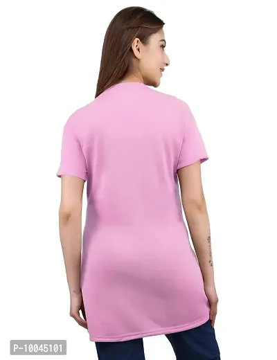 Trendy Pink Printed Cotton Long Tshirt For Women-thumb4