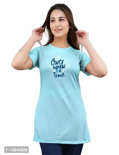 Amaha Printed Long Tshirt for Women (X-Large, Aqua Blue)-thumb0