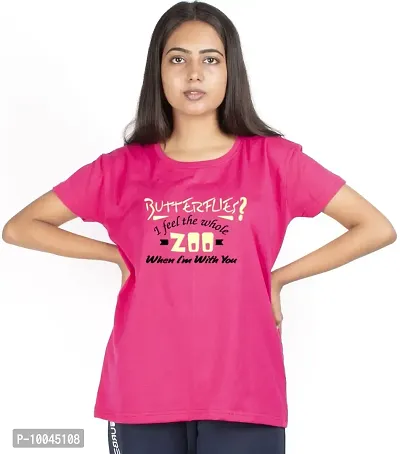 URBE Printed Tshirt for Women (Large, Dark Pink)-thumb0