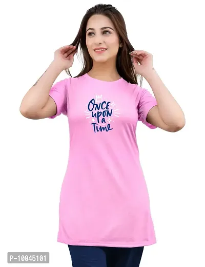 Amaha Printed Long Tshirt for Women (X-Large, Light Pink)