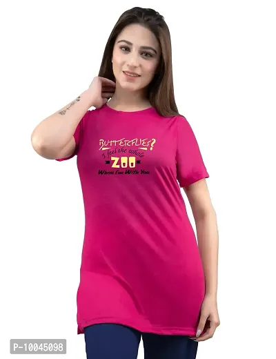 Amaha Printed Long Tshirt for Women (XXX-Large, Dark Pink)