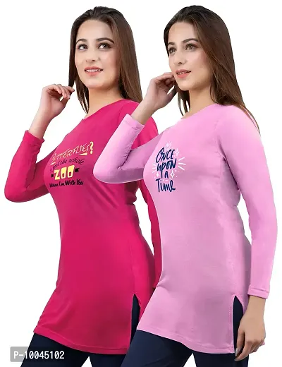 AMAHA Full Sleeve Long Tshirt for Women (XXX-Large, Dark Pink-Light Pink)-thumb3