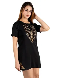 Elegant Black Cotton Printed Tshirt For Women-thumb2