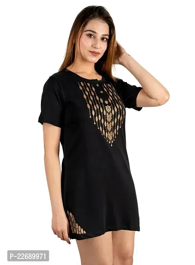 Elegant Black Cotton Printed Tshirt For Women-thumb3