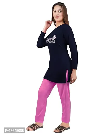 AMAHA Full Sleeve Night Suit for Women (X-Large, Navy)-thumb3