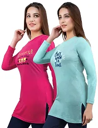 AMAHA Full Sleeve Long Tshirt for Women (Large, Dark Pink-Sky)-thumb2