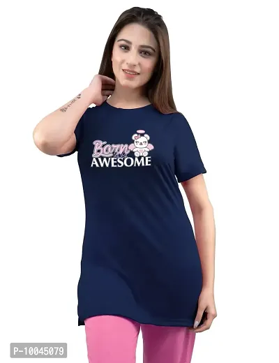 Amaha Printed Long Tshirt for Women (XX-Large, Navy)