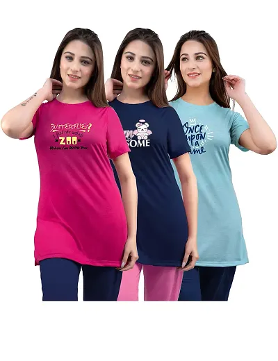 AMAHA Printed Long Tshirt Combo of 3 Roundneck Tshirts